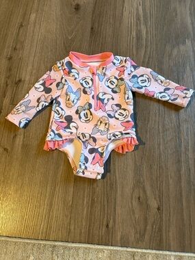 Disney Baby Girls Pink Minnie & Daisy Long Sleeve Rash Guard One-Piece size 3M